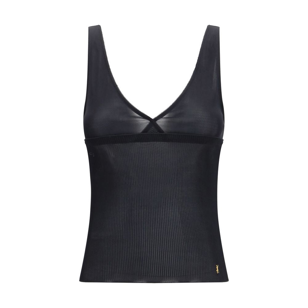 Black Silk Sleeveles T-Shirt Saint Laurent