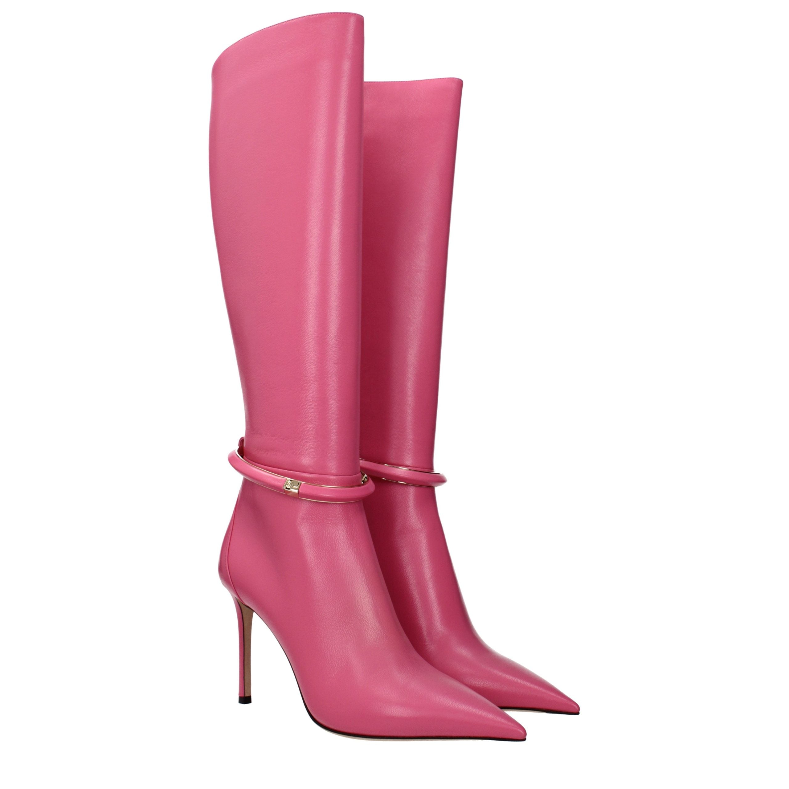 Pink Leather High Heel Boots Jimmy Choo
