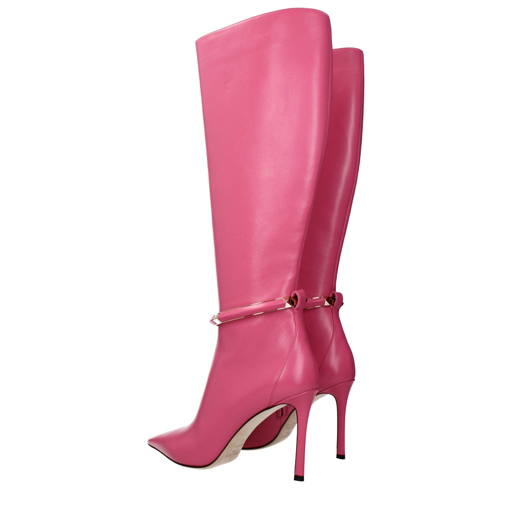 Pink Leather High Heel Boots Jimmy Choo