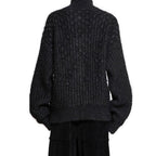 Black Alpaca Leather Cardigan