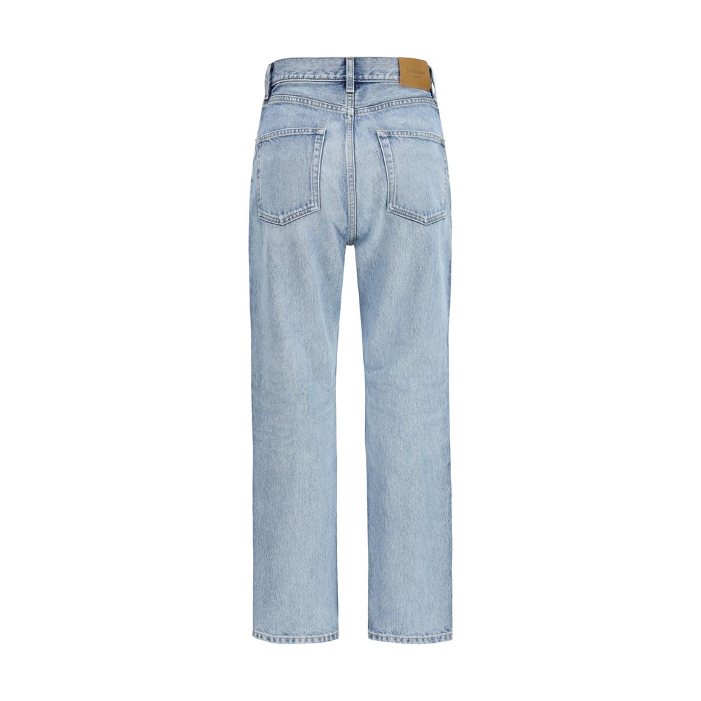 Blue Cotton Cropped Jeans