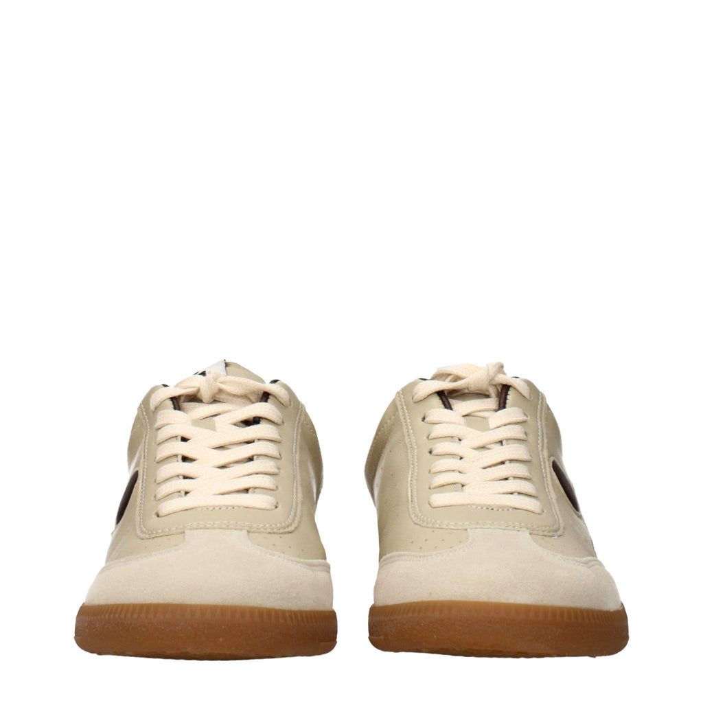 Beige Leather Low Top Sneakers
