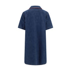 Blue Cotton Casual Dress