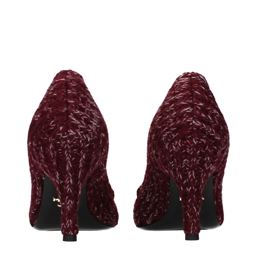Red Fabric Mid Heel Pumps