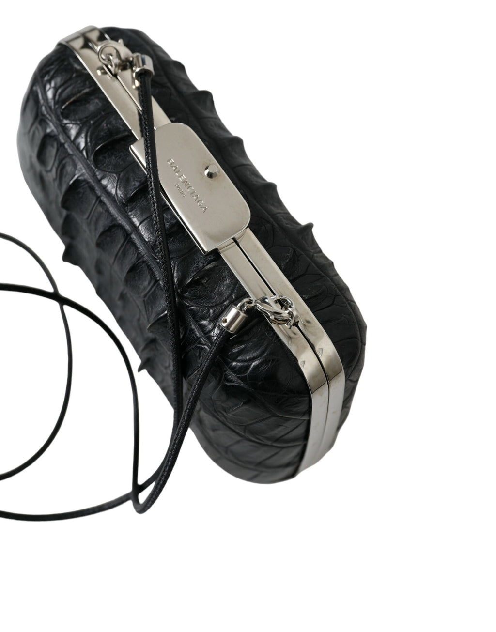 Black Exotic Skin Leather Shoulder Crossbody Box Clutch Bag Balenciaga