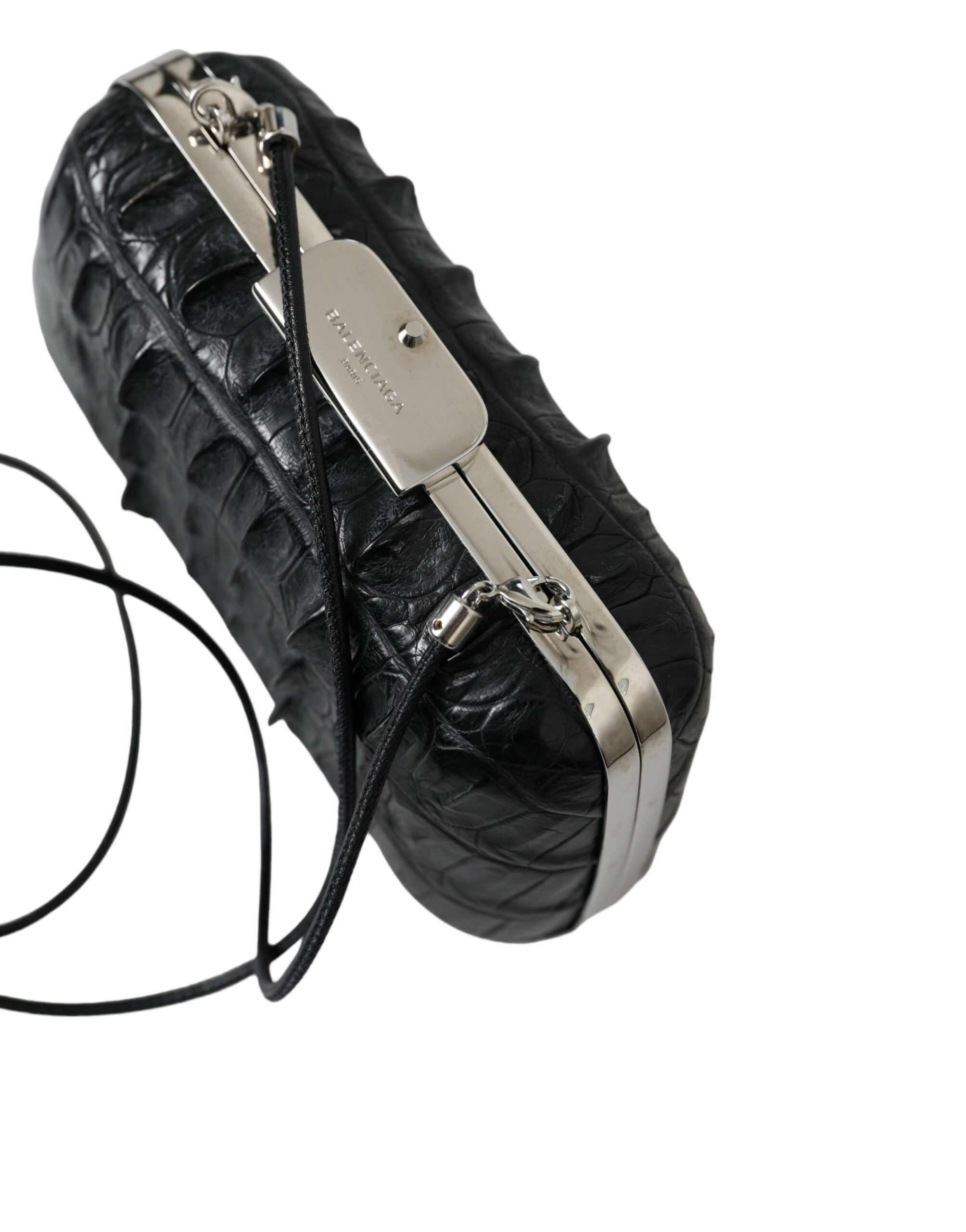 Black Exotic Skin Leather Shoulder Crossbody Box Clutch Bag Balenciaga