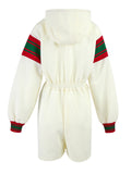 Cream Polyester Hooded Logo Sweatsuit