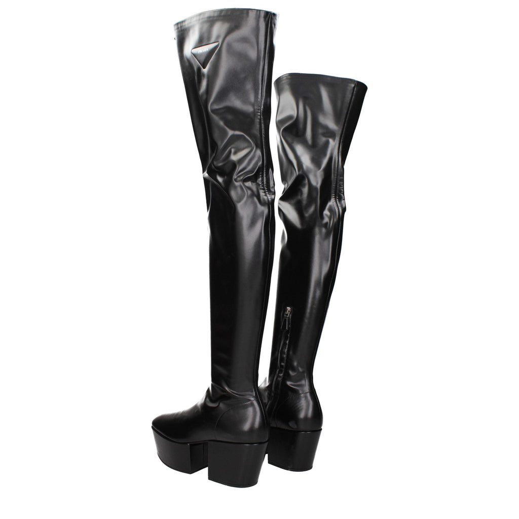 Black Leather Over The Knee Prada