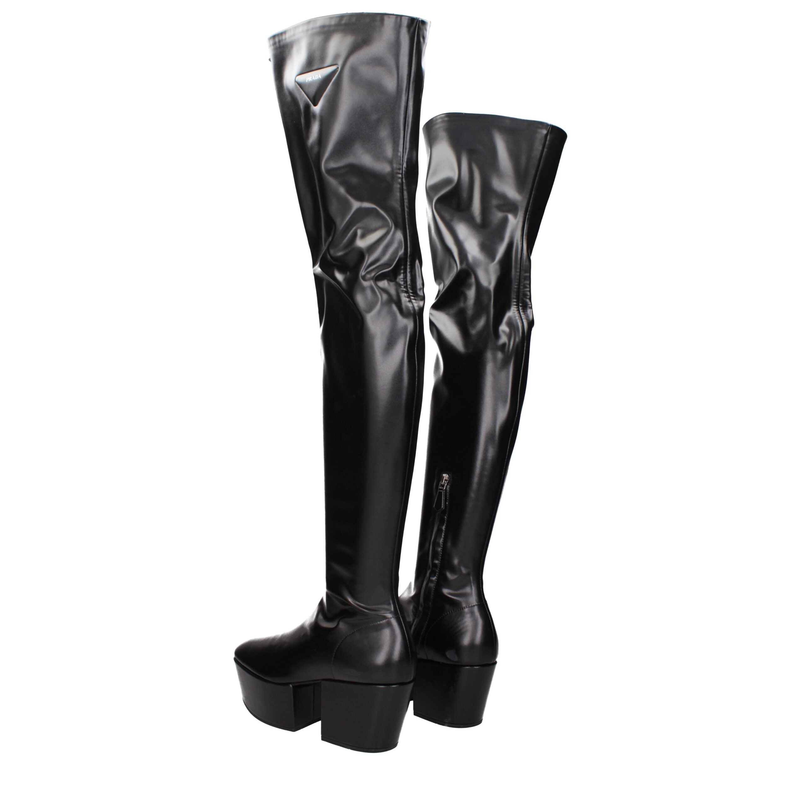 Black Leather Over The Knee Prada
