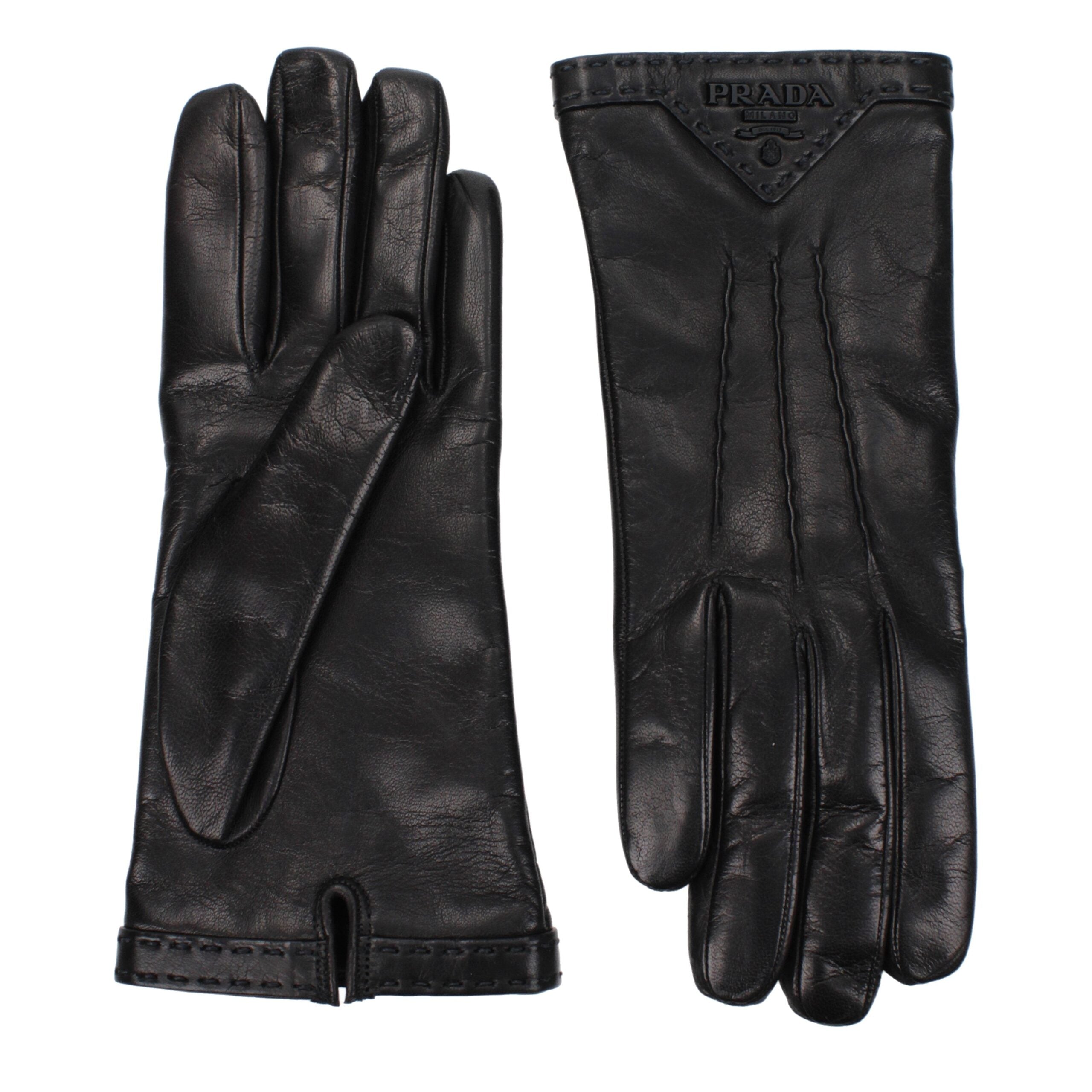 Black Leather Gloves Prada