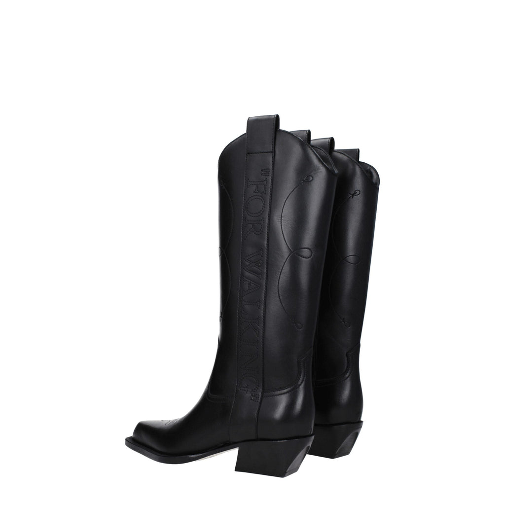 Black Leather Boots Off-White
