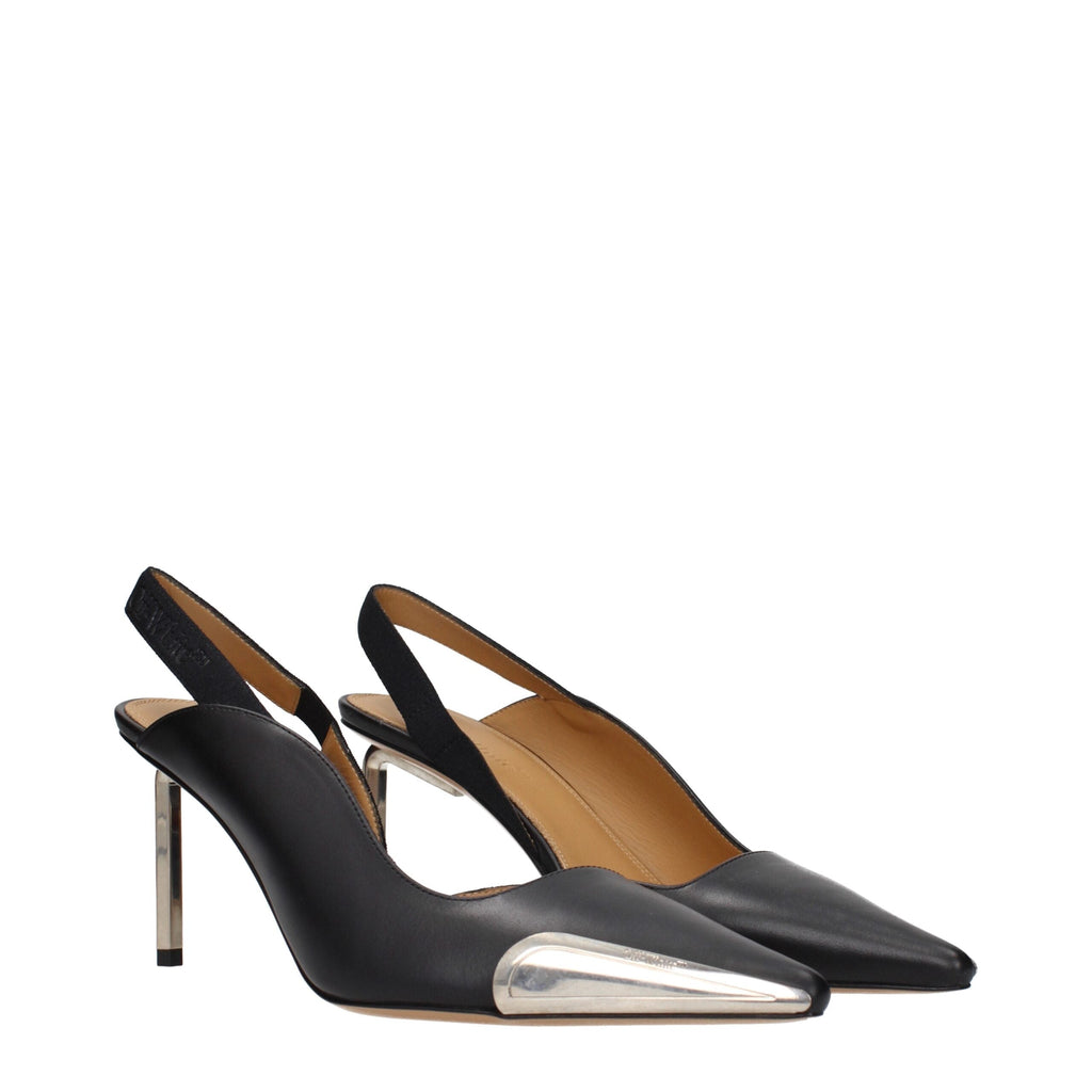 Black Leather High Heel Pumps Off-White