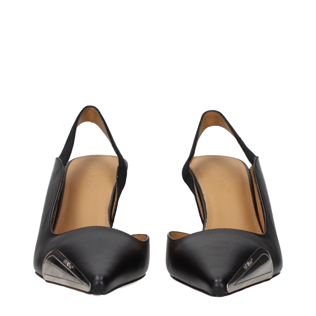 Black Leather High Heel Pumps Off-White
