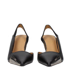 Black Leather High Heel Pumps Off-White