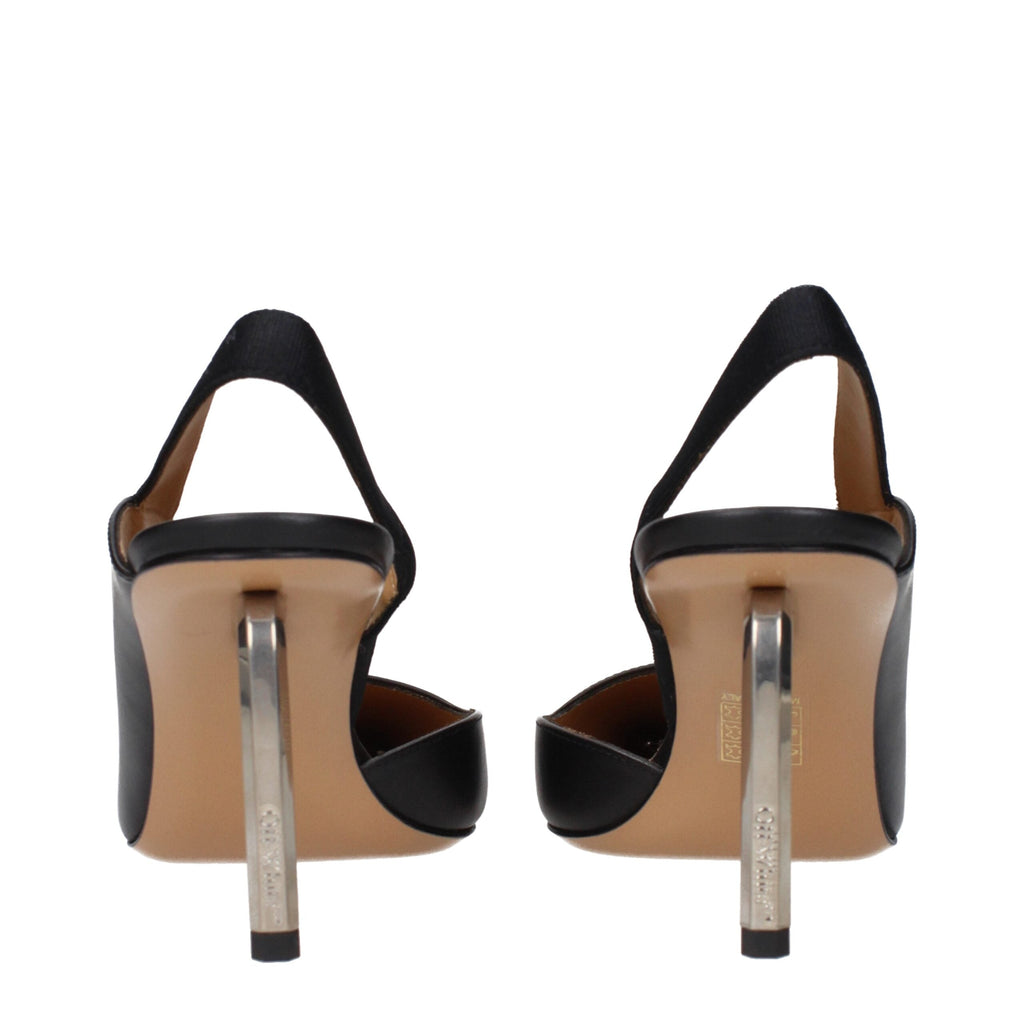Black Leather High Heel Pumps Off-White