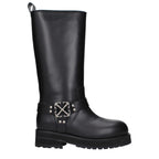 Black Leather Flat Boots Off-White