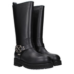 Black Leather Flat Boots Off-White