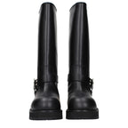 Black Leather Flat Boots Off-White