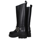 Black Leather Flat Boots Off-White
