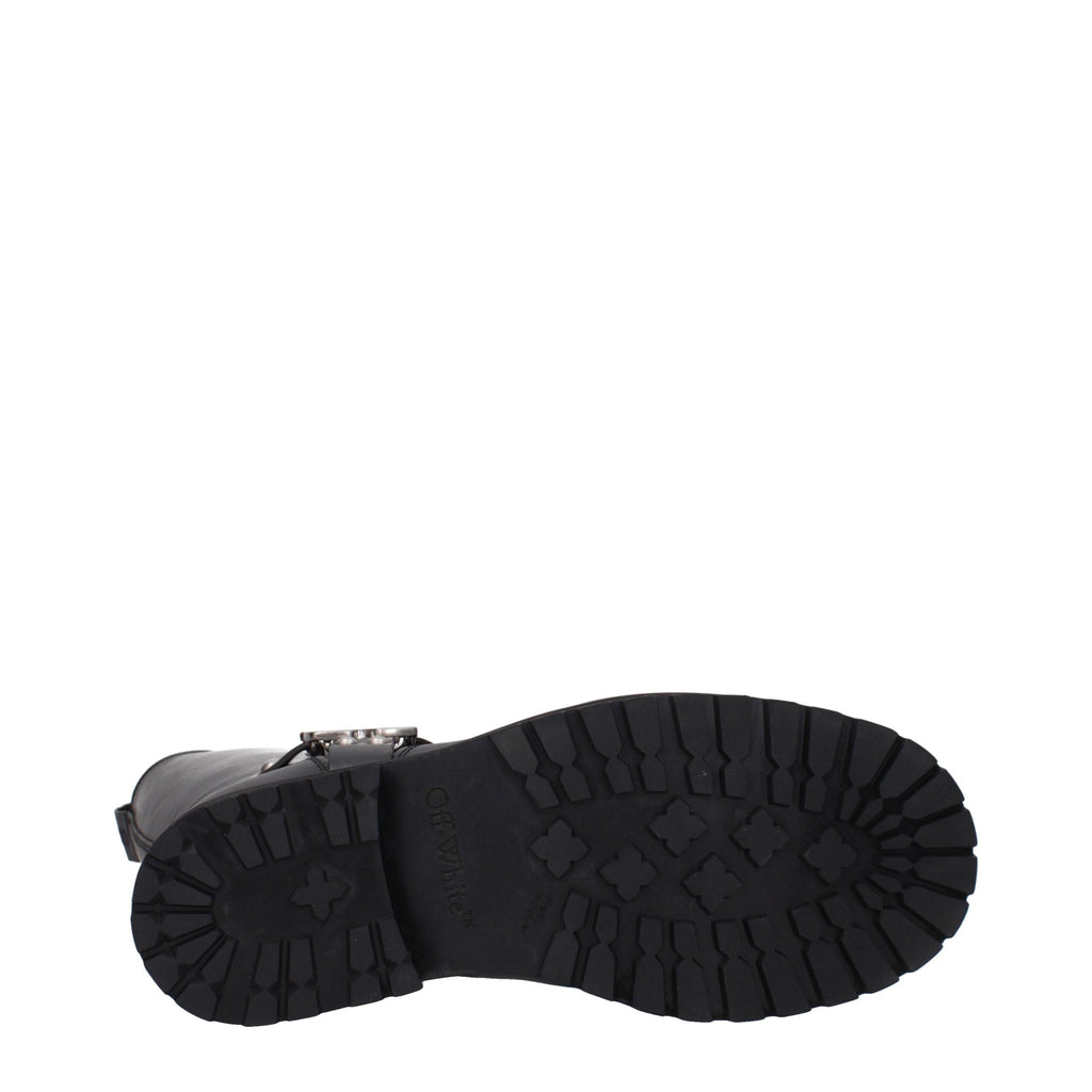 Black Leather Flat Boots Off-White