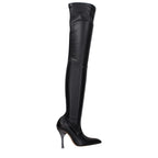 Black Leather Over The Knee Off-White