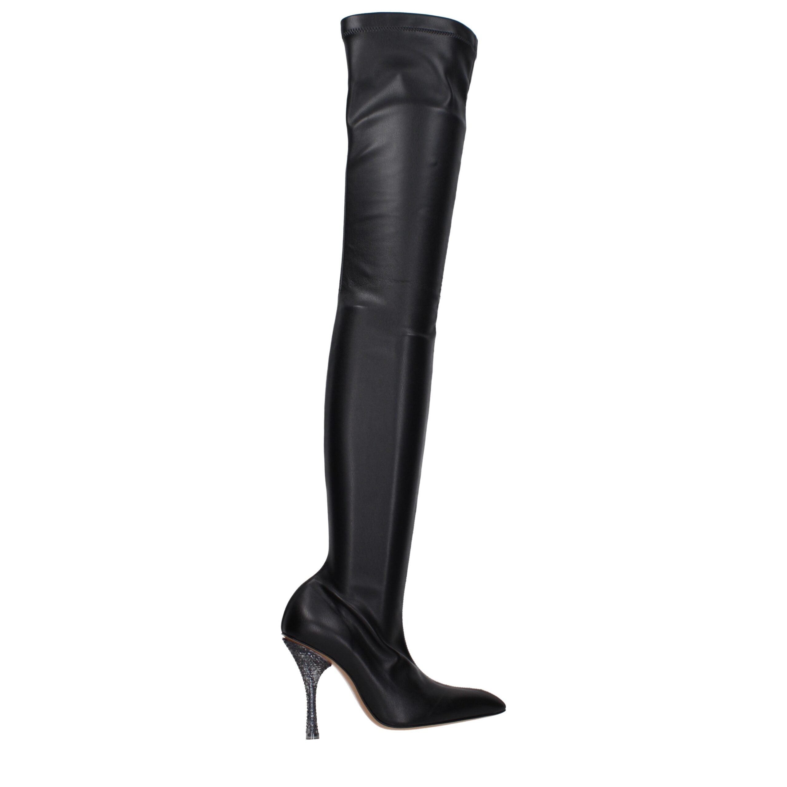Black Leather Over The Knee Off-White