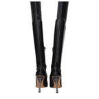 Black Leather Over The Knee Off-White