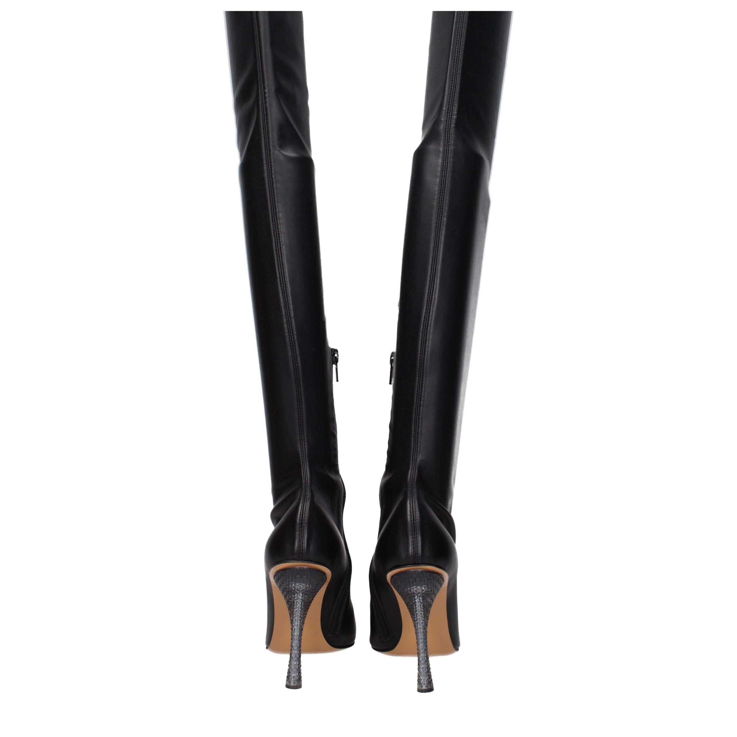 Black Leather Over The Knee Off-White