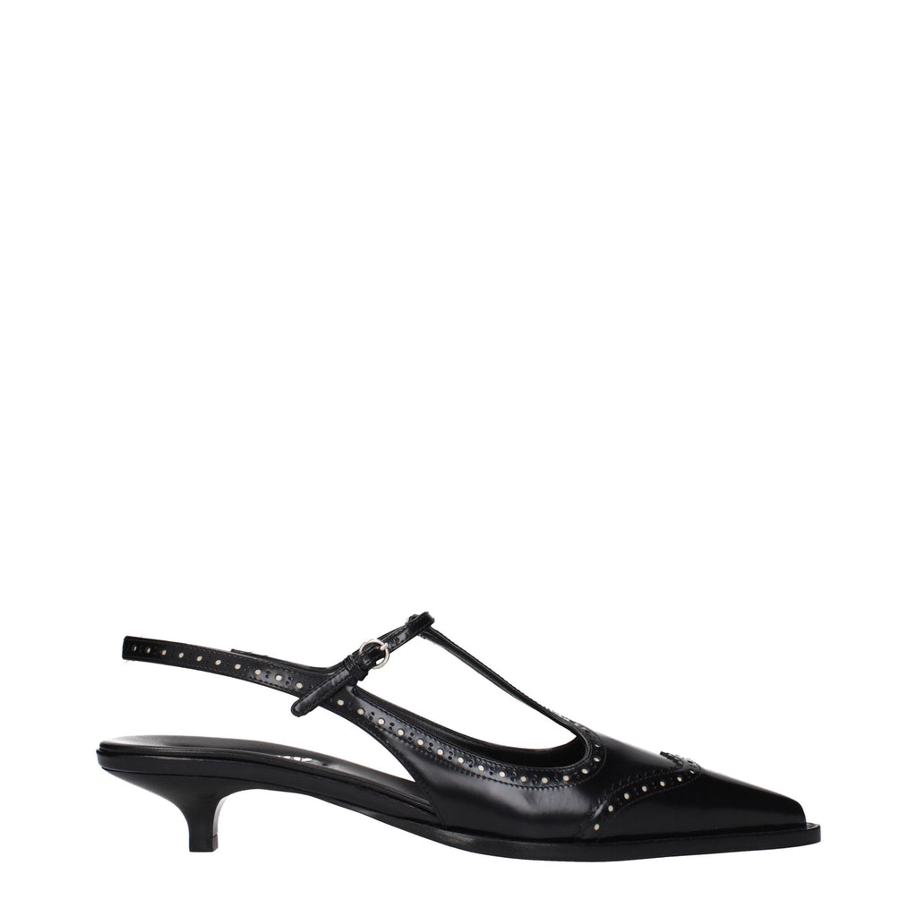 Black Leather Mid Heel Pumps Miu Miu