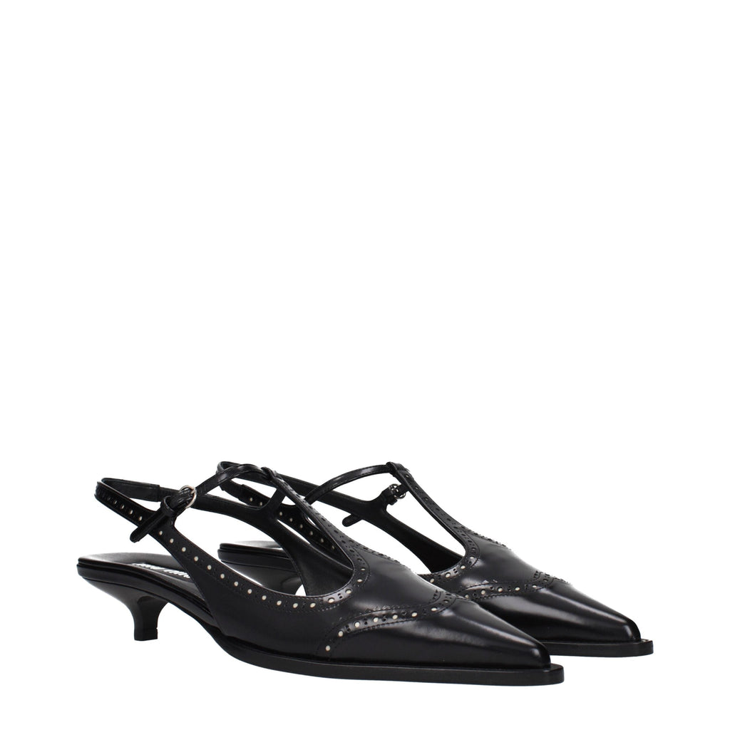 Black Leather Mid Heel Pumps Miu Miu