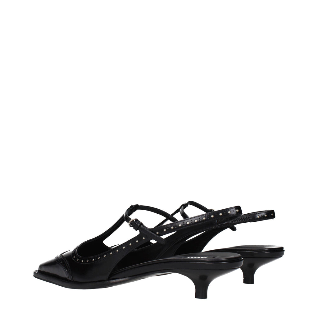 Black Leather Mid Heel Pumps Miu Miu
