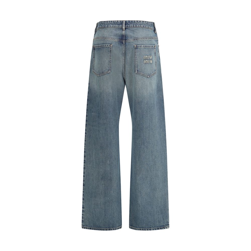 Blue Cotton Straight-Leg Jeans Miu Miu