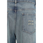 Blue Cotton Straight-Leg Jeans Miu Miu