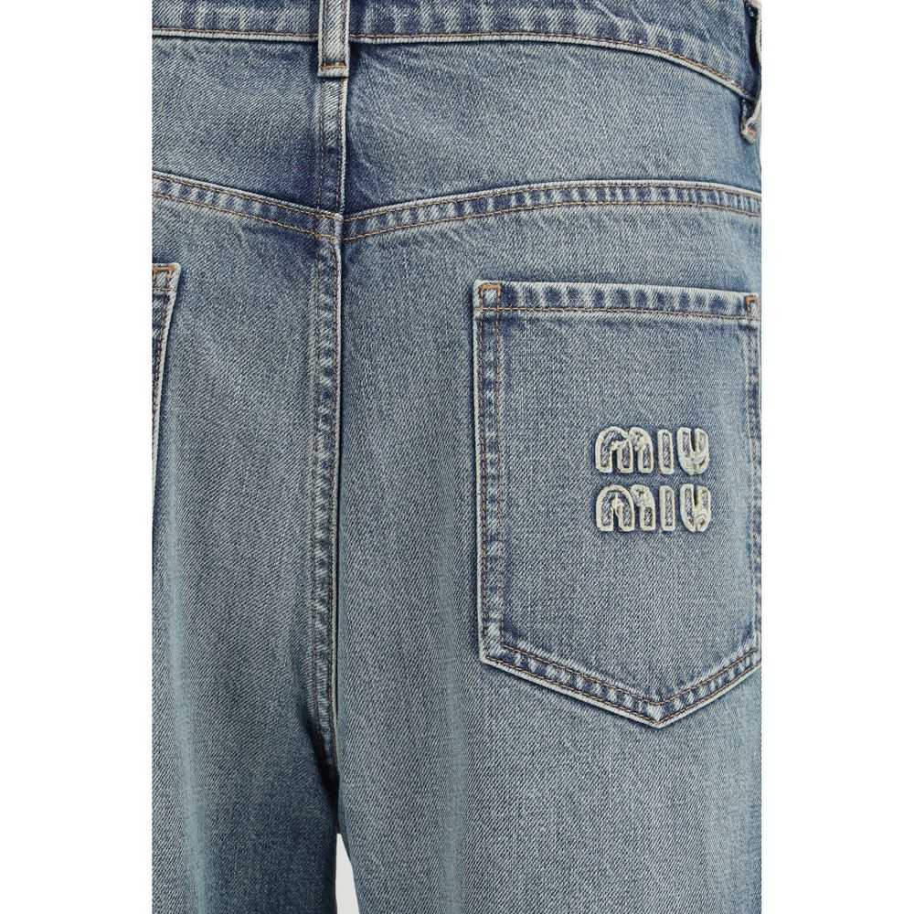 Blue Cotton Straight-Leg Jeans Miu Miu